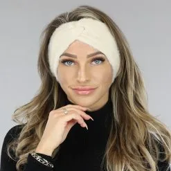 Beige Fluffy Haarband Met Knoopdetail