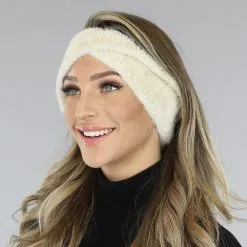 Beige Wollen Haarband Met Strass Details