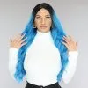 Blauwe Ombre Pruik Met Donkere Uitgroei En Lang Golvend Haar -Party Outfitters blauwe ombre pruik met donkere uitgroei en lang go