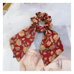 Sale Bloemenprint Scrunchie Met Strik Rood -Party Outfitters bloemenprint scrunchie met strik rood 1