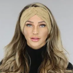 Camel Fluffy Haarband Met Knoopdetail