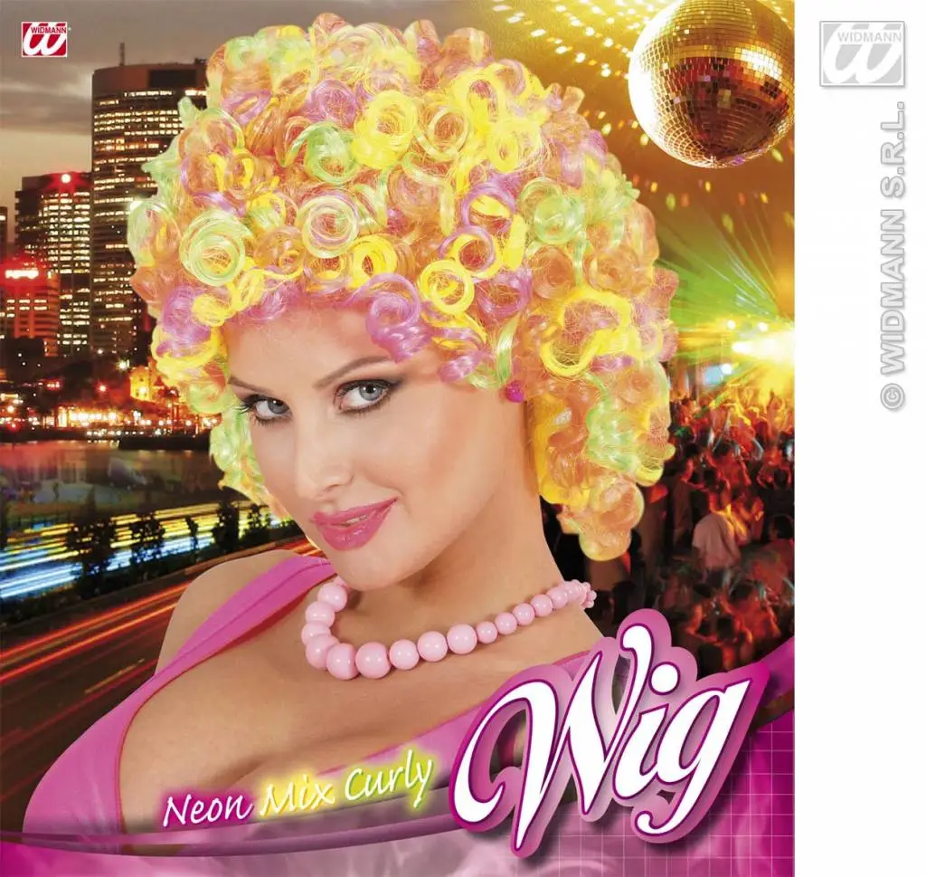 Curly Mix Neon Pruik 4 Curly Mix Neon Pruik - Afbeelding 2