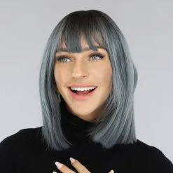 Grijs/Blauwe Korte Steile Pruik Met Bob