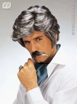 Grijze Playboy Pruik Met Snor