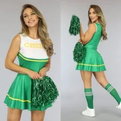 Groen Cheerleader Kostuum Met Bijpassende Pompoms