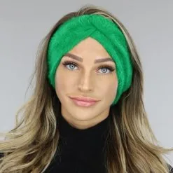Groene Fluffy Haarband Met Knoopdetail