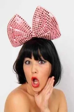 Haarbeugel Met Strik En Roze Pailletten