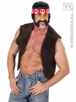 Hippie Met Bakkebaarden Snor Hoofdband En Bril