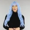 Lange Blauwe Krullende Pruik Met Rechte Pony