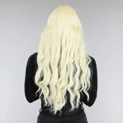 Lange Blonde Krullende Pruik Met Rechte Pony -Party Outfitters lange blonde krullende pruik met rechte pony 1