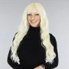 Lange Blonde Krullende Pruik Met Rechte Pony -Party Outfitters lange blonde krullende pruik met rechte pony