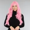 Lange Roze Krullende Pruik Met Rechte Pony -Party Outfitters lange roze krullende pruik met rechte pony
