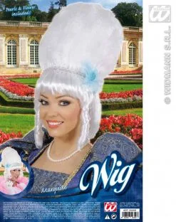 Pruik Markiezin Met Parels En Blauwe Bloem -Party Outfitters pruik markiezin met parels en blauwe bloem 2