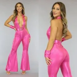 Sexy Glimmend Roze 70's Kostuum