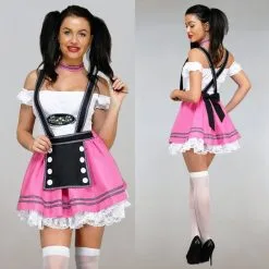 Sexy Roze Biermeisje Kostuum