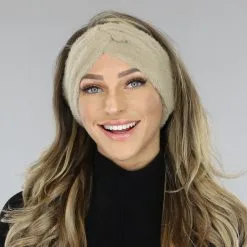 Taupe Fluffy Haarband Met Knoopdetail