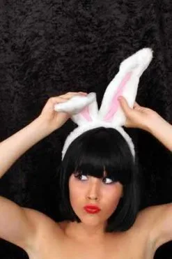 Wit Met Roze Bunny Oortjes Voor Henparty's