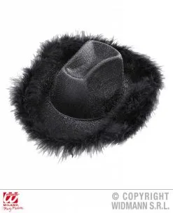 Zwarte Cowboyhoed Met Bontje -Party Outfitters zwarte cowboyhoed met bontje 1
