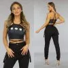 Zwarte Crop Top Full Moon Met Strikdetail -Party Outfitters zwarte crop top full moon met strikdetail