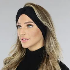 Zwarte Fluffy Haarband Met Knoopdetail -Party Outfitters zwarte fluffy haarband met knoopdetail 1