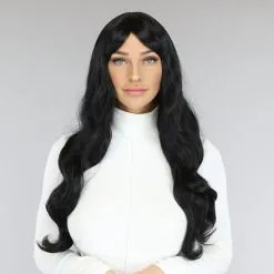 Zwarte Wavy Pruik Met Pony