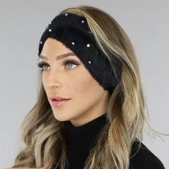 Zwarte Wollen Haarband Met Strass Details -Party Outfitters zwarte wollen haarband met strass details 1